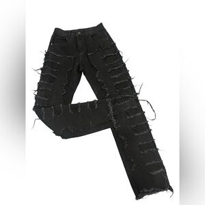 Japanese Brand BLACK FLARED JEANS PATCHWORK JEANS BALENCIAGA STYLE Y2K 90S Sz 30